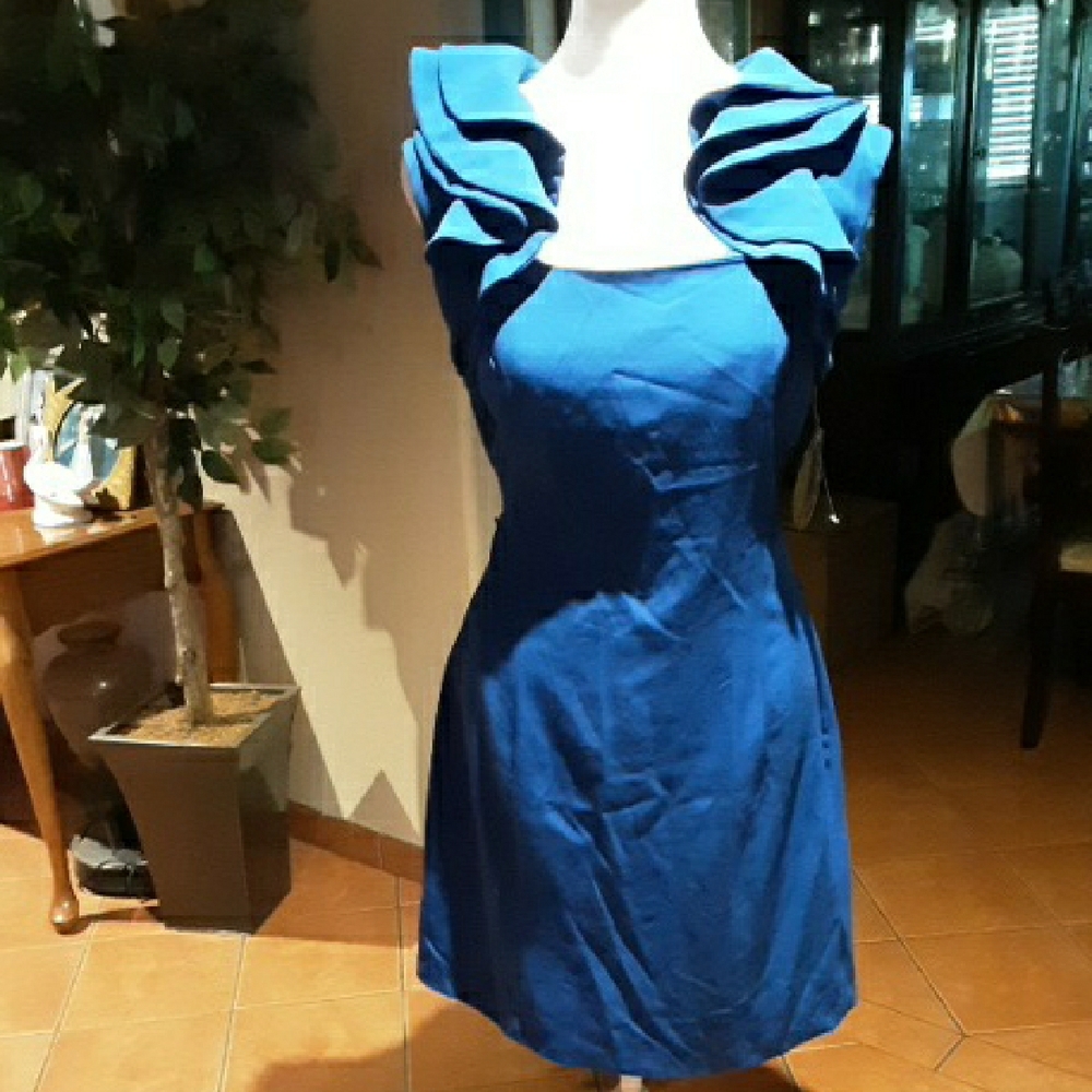 Emma & Michele Royal Blue Sleeveless Ruffle-Detail Sheath Dress